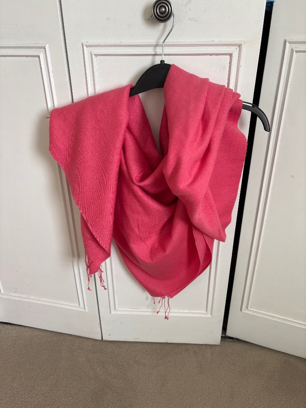 Oversized coral pashmina shawl wrap scarf fringe 36”x80 handwoven in Nepal